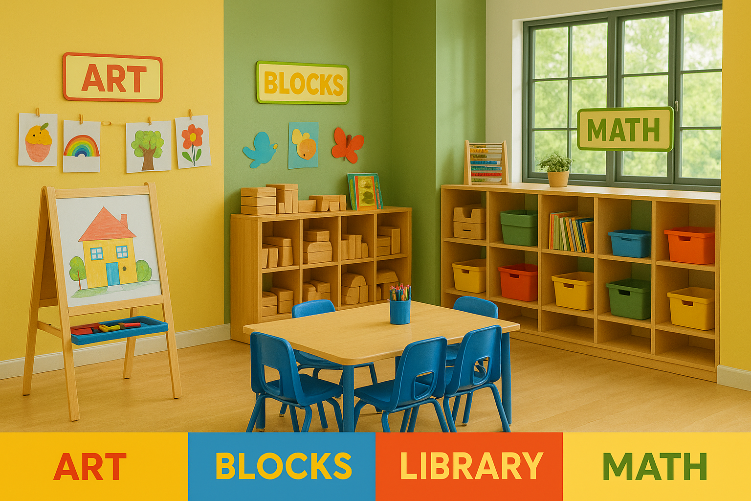 Colorful classroom with learning centers
