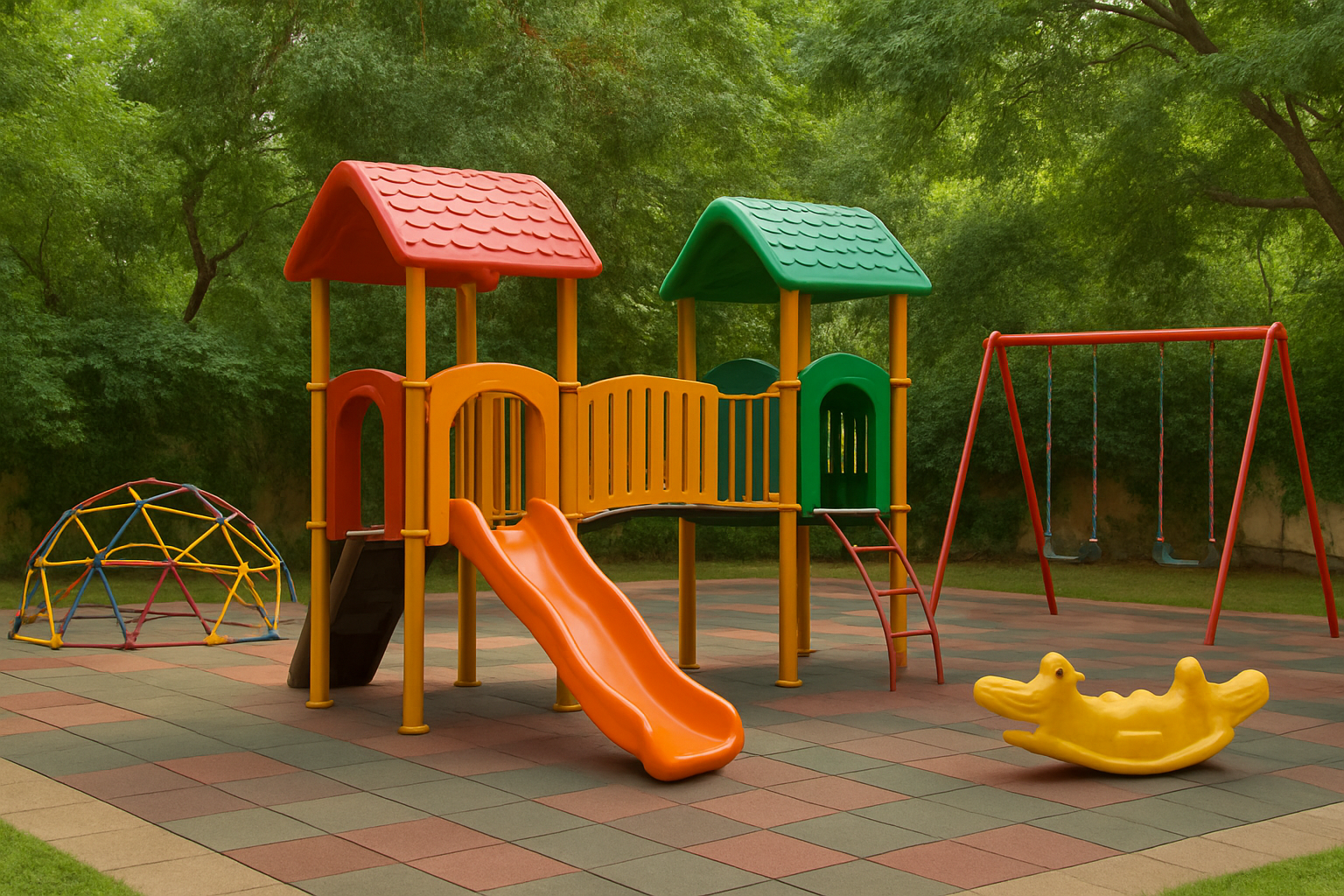 Outdoor play area with safe equipment