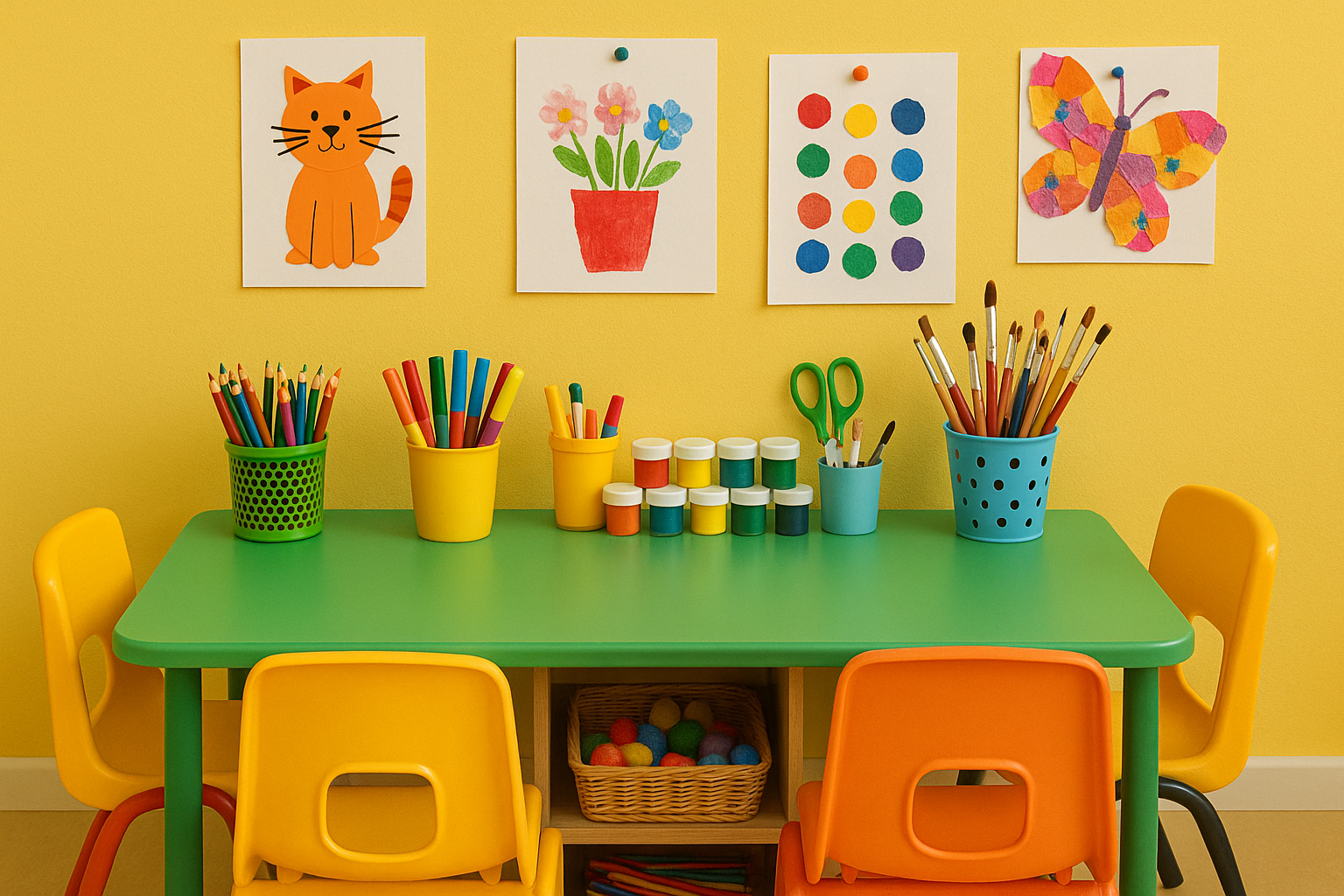 Art and craft corner with creative materials
